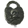 Image 1 : Iron padlock with skull-and-crossbones design, probably modern and fanciful but clearly corroded fro