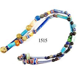 Glass-bead necklace with a variety of beads.