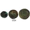 Image 1 : Lot of 3 brass coin weights, 2 with seals on top.