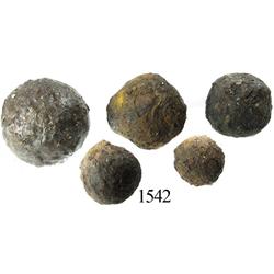 Lot of 5 small iron cannonballs.