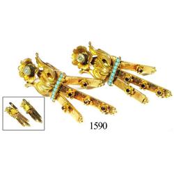 Pair of gold/gemstone earrings, ca. 1880, Portuguese.