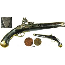 British East India Co. (VOC) flintlock pistol dated 1797, with copper coins of the period.