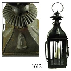 English naval candle-lantern, rolled iron and glass, ca. 1820.