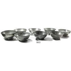 Collection of 8 pewter mess bowls from several different British Royal Navy ships of 1777-1820.