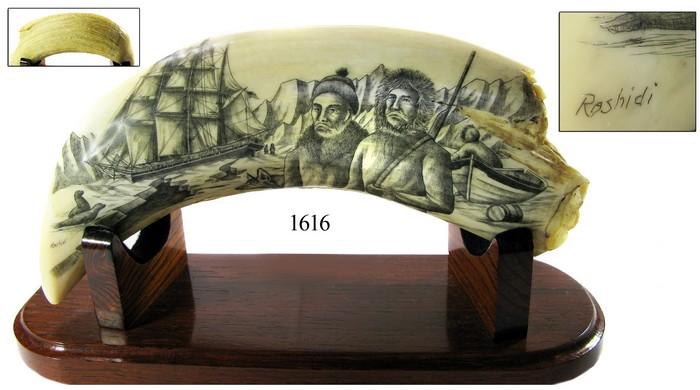 Modern scrimshaw by artist Salman Rashidi (1990s) depicting the whaling ...