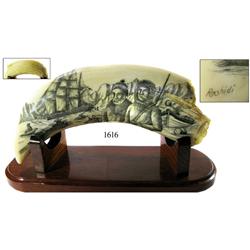 Modern scrimshaw by artist Salman Rashidi (1990s) depicting the whaling bark Navarch (1892-7).