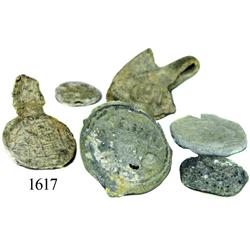 Lot of 7 small lead cloth seals.