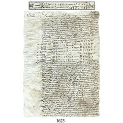 Old Spanish colonial document from Bolivia dated 1609 with references to silver bars.