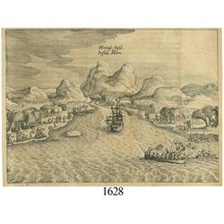 Ca.-1655 German wood-cut engraving showing Cape Horn (southern tip of South America).