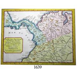 1756 Dutch map (d'Anville) of Panama and parts of Venezuela and Colombia in 3 colors printed in 1771