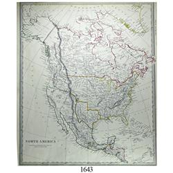 1843 British map (S.D.U.K.) of North and Central America with hand-colored borders.