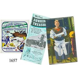 Lot of 1 brochure, 1 postcard and 1 luggage sticker pertaining to Art McKee's Museum of Sunken Treas