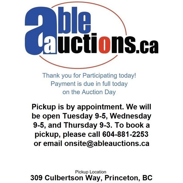 All items must be removed Tuesday 9-5, Wednesday 9-5, and Thursday 9-3 by appointment