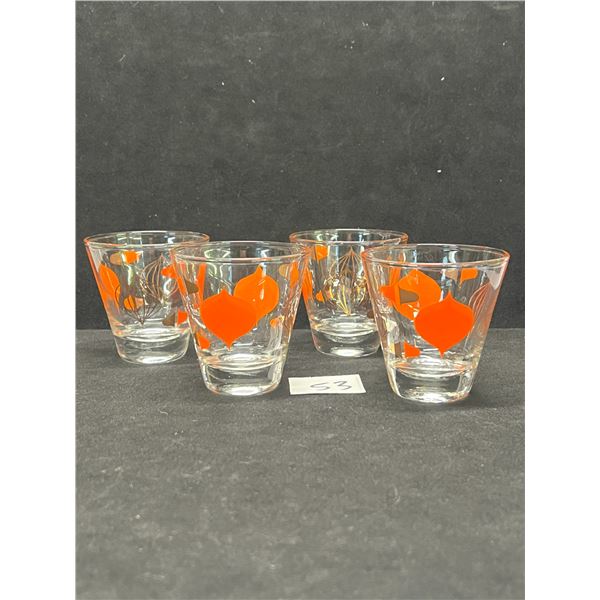 4 Mid Century Modern Orange/Gold Bar Glasses Smaller Approx: 2.75"T 2.75"W