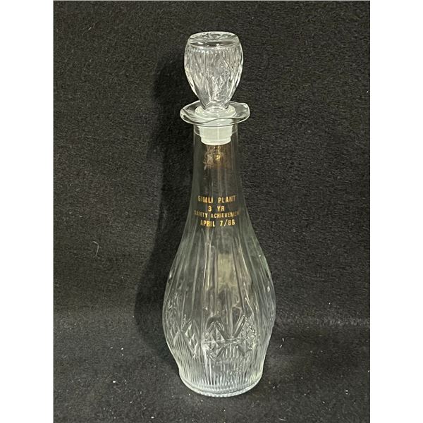 Gimli MB Seagrams Distillery Plant Safety award Decanter 1986 App: 14 T 4.5 W