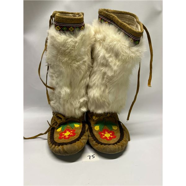 First Nations Beaded Footwear Mukluks (foot approx: 9.25" x 3.5" & 14" tall)