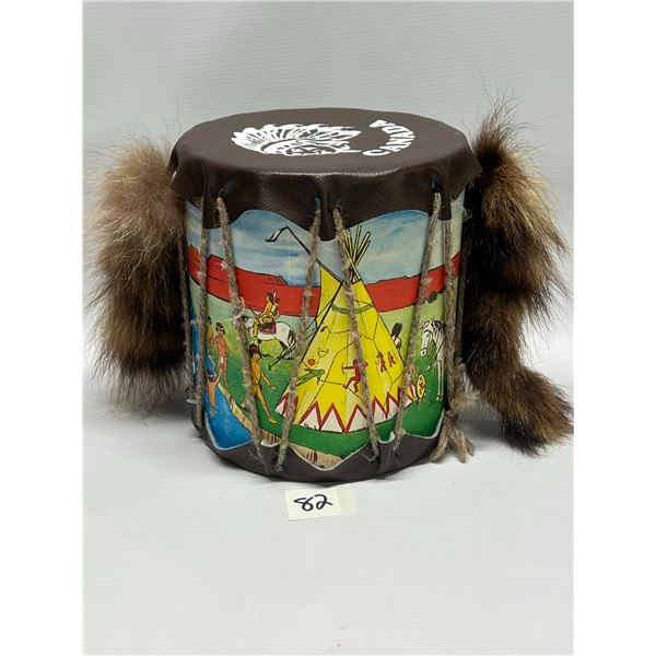 Vintage Canada Toy Drum First Nations Motif Approx: 7"T 7"W