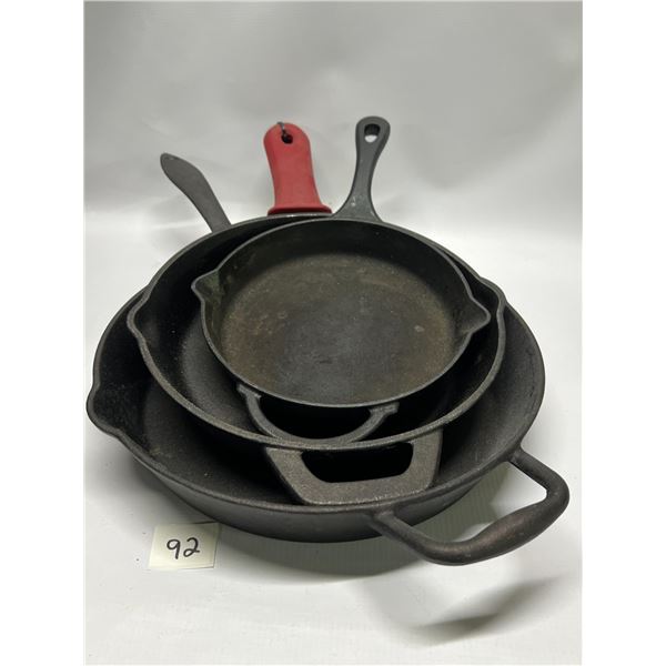 3 Cast Iron Frying Pans Largest is approximately 12"