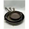 Image 1 : 3 Cast Iron Frying Pans Largest is approximately 10"