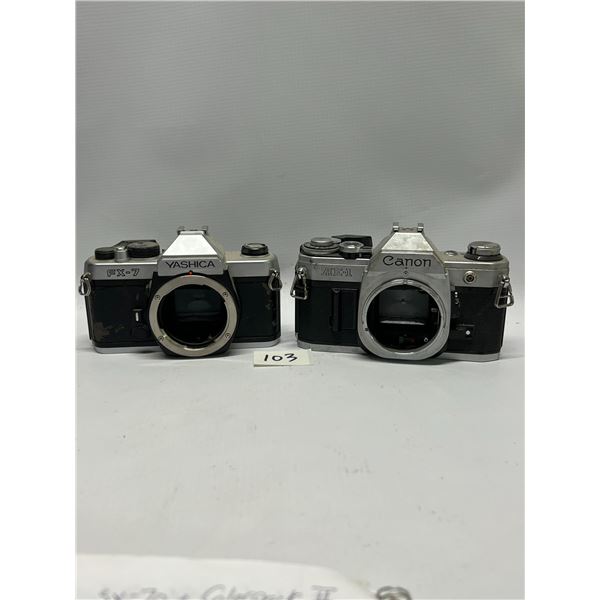 2 Vintage Cameras Yashica Japan FX-7 & Canon Japan AE-1