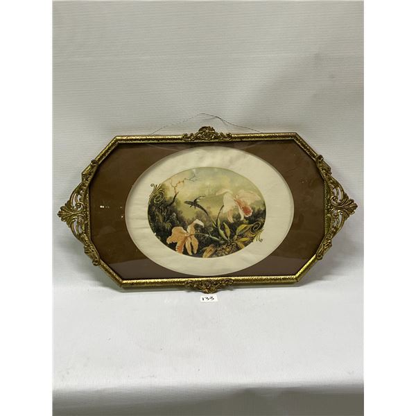 Vintage Metal Brass? Convex Glass Picture Frame Approx: 24x13.5 