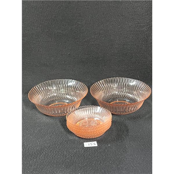 7 Pink Depression Glass Bowls 2 Serving (8.5 ) & 5 Smaller bowls (5.75 )