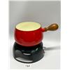 Image 3 : Mid Century Metal / Red Enamel Fondue Set w/Forks Approx: 7"T 9.25"W