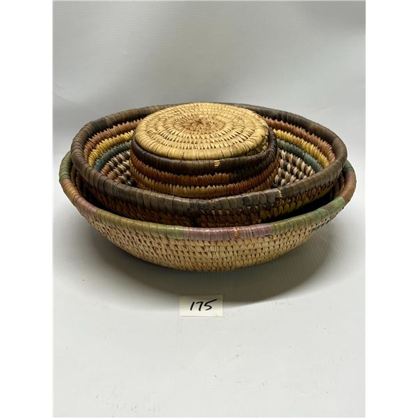 3 Vintage Grass Woven Bowls (largest approx: 11.25")