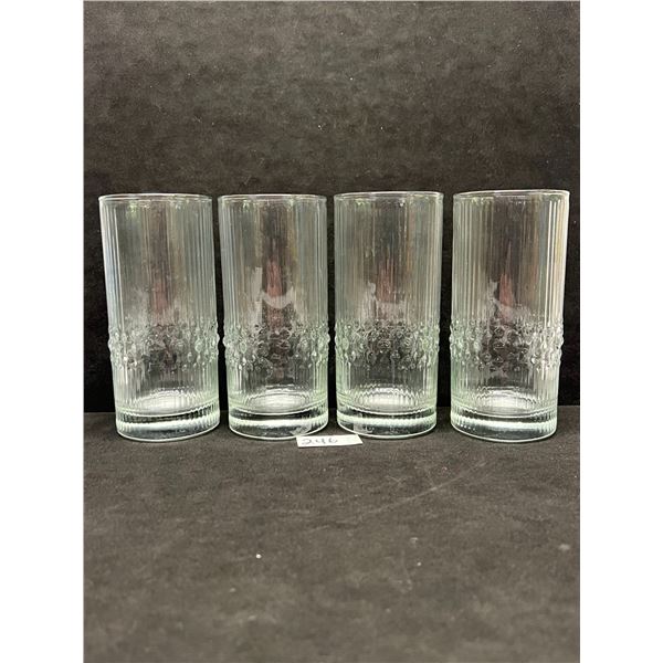 4 Mid Century iittala? Textured Tall Glasses Approx: 6.25 T 2.75 W