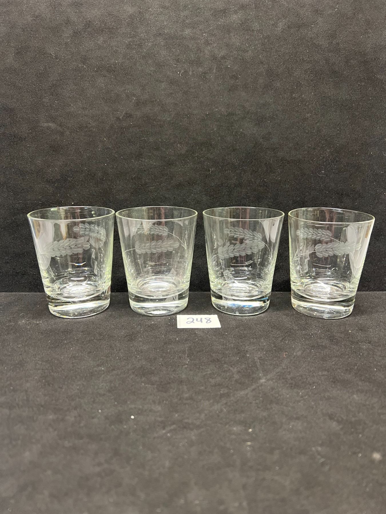 Pattern Rocks Glass 4 Vintage Etched Wheat Pattern Rocks Bar glasses