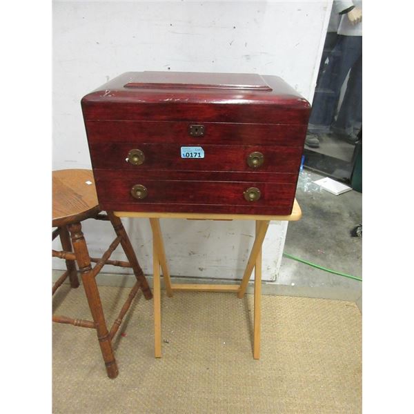 Vintage Wood Lift Top Chest with 2 Drawers