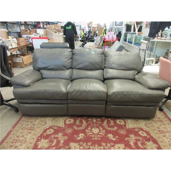 90" Grey Bonded Leather Reclining Sofa