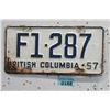 Image 1 : Rare 1957 BC Single License Plate