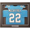 Image 1 : CHRISTIAN MCCAFFREY SIGNED AND CUSTOM FRAMED PANTHERS JERSEY (BECKETT COA)