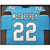 Image 2 : CHRISTIAN MCCAFFREY SIGNED AND CUSTOM FRAMED PANTHERS JERSEY (BECKETT COA)