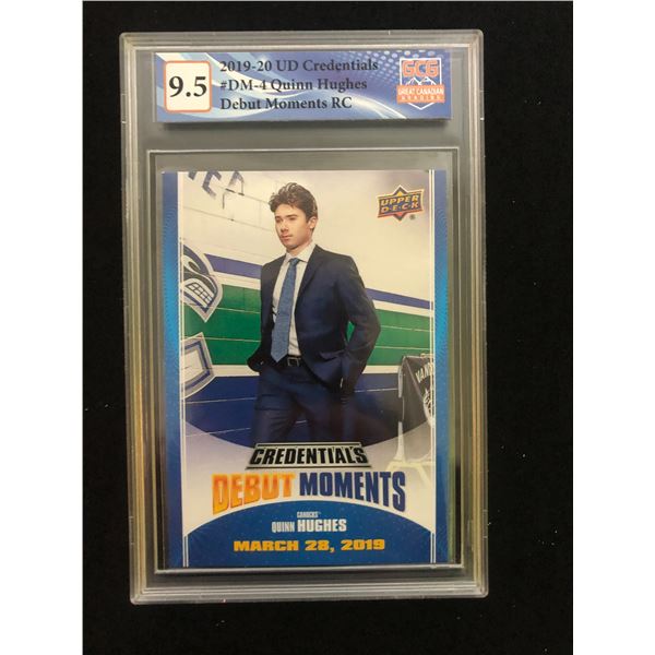 2019-20 UD CREDENTIALS NO.DM-4 QUINN HUGHES DEBUT MOMENTS RC (GCG 9.5)