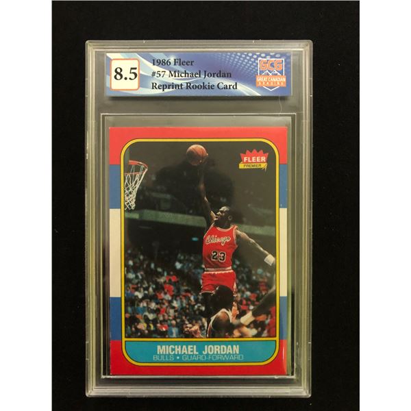 1986 FLEER NO.57 MICHAEL JORDAN REPRINT RC (GCG 8.5)