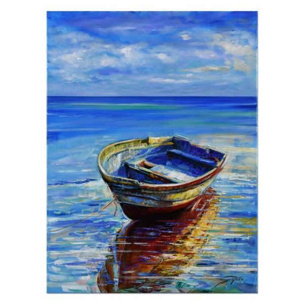 Vadik Suljakov, "Azure Reflections" Original Oil Painting on Canvas, Hand Signed with Letter of Auth