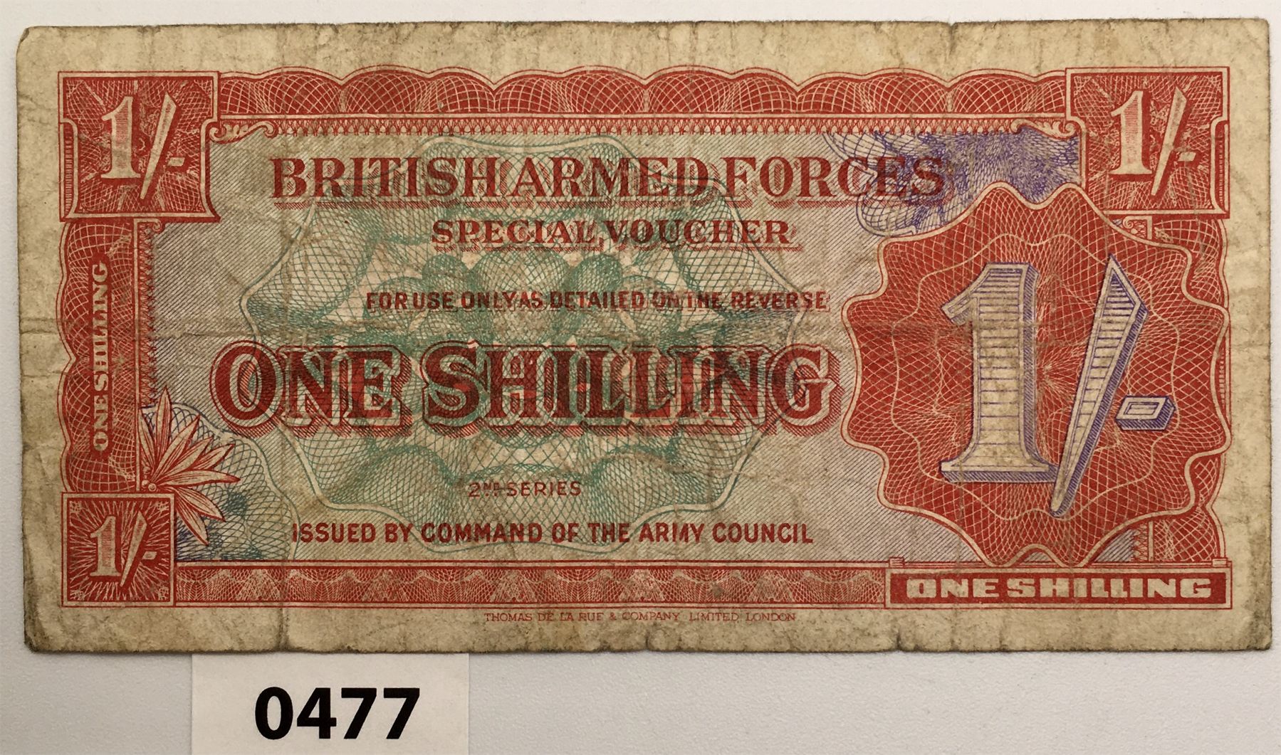 WWII BRITISH ONE SHILLING ARMY SCRIPT