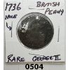 Image 1 : 1736 BRITISH PENNY W/ HOLE