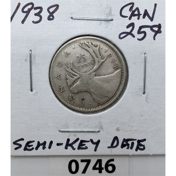 1938 SEMI-KEY DATE CANADIAN QUARTER