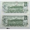 Image 2 : LOT OF 2 - 1973 CHOICE UNC CANADIAN $1 BILLS