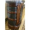 Image 3 : DARK WOOD WITH TIN INLAY SIDE TABLE - OVAL SHAPE W/ 6 DRAWERS - 18 X 26 X 29 INCHES