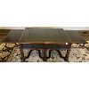 Image 4 : DARK WOOD WITH TIN INLAY COFFEE TABLE - ROUND SHAPE W/ DRAWERS & GAME SURFACE - 20 X 33 X 40 INCHES