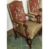 Image 2 : LOT OF 2 - CHERRY WOOD & GREEN LEATHER ARM CHAIRS W/ ROYAL MOTIF