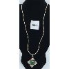 Image 1 : .950 SILVER NECKLACE AND .925 PENDANT W/ GREEN STONE - 18in