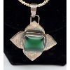 Image 2 : .950 SILVER NECKLACE AND .925 PENDANT W/ GREEN STONE - 18in