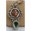 Image 2 : SILVER TONED PENDANT W/ GREEN AND YELLOW STONES