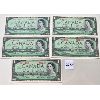 Image 1 : LOT OF 5 - UNC / SEQ 1967 CENTENNIAL ONE DOLLAR BILLS