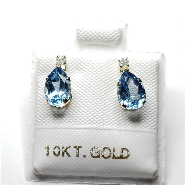 $180 10K  Blue Topaz(1.5ct) Moissanite(0.06ct) Earrings